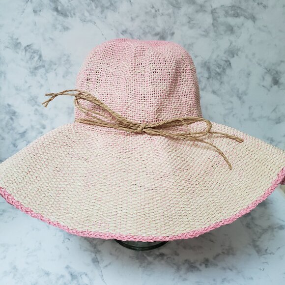 Wide Brim Summer Straw Floppy Hat with Ribbon Accent - Picture 1 of 6